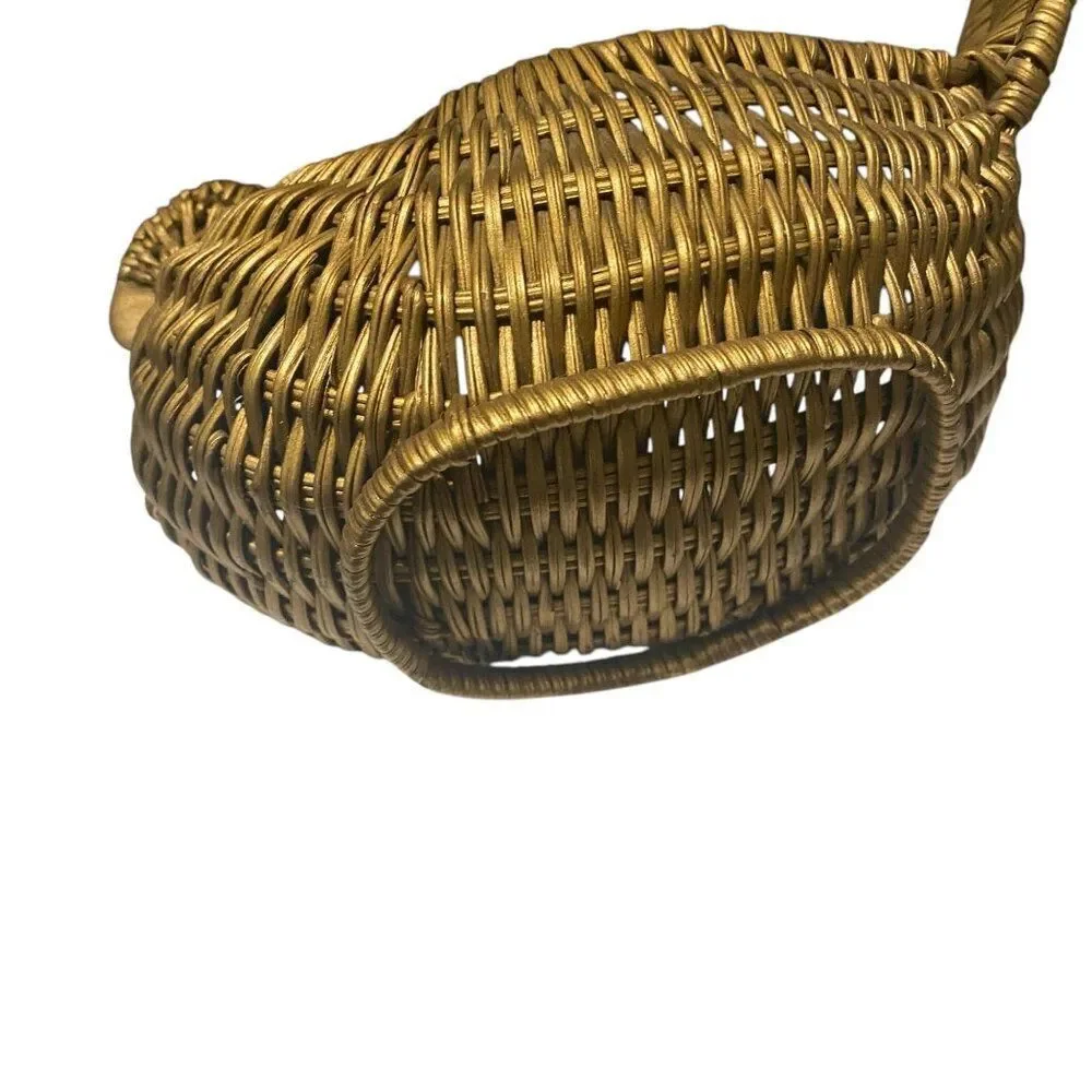 Gold Peacock Wicker Basket VIntage